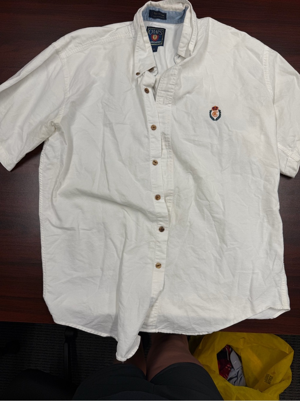 Ralph Lauren White Short-Sleeve Button-Down Shirt with Embroidered Crest